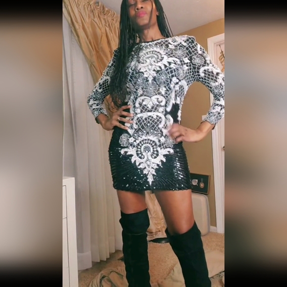 Vintage Black And White Beaded Dress. - Picture 3 of 12